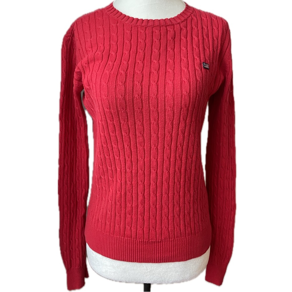 Ralph Lauren Polo Jeans Co. Preppy Red 100% Cotton Cable Knit Sweater; Women Sm